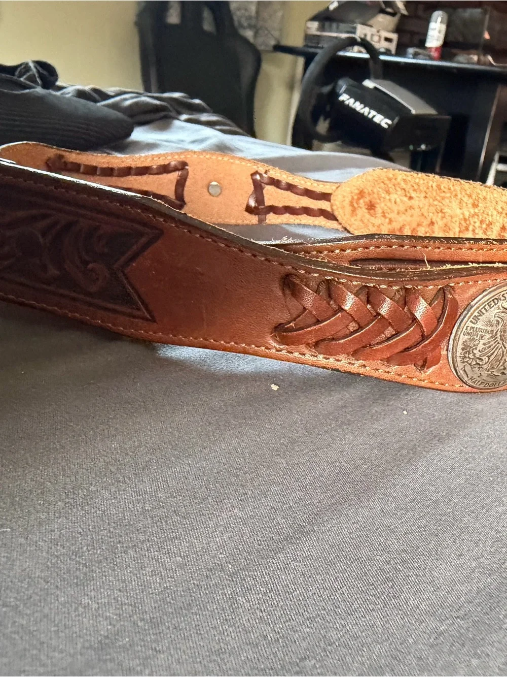 Vintage Justin BootsBraided Leather Belt Half Dollar Silver Buckle Size 36